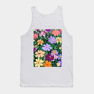 A pattern or illustration featuring colorful wildflowers in a natural setting. Tank Top